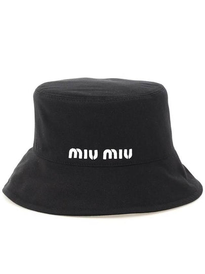 Embroidered Logo Drill Bucket Hat Black - MIU MIU - BALAAN 2