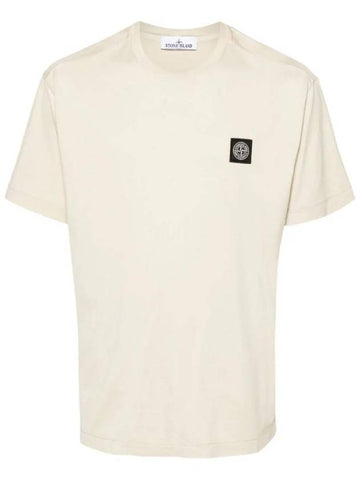 Logo Patch Short Sleeve T-Shirt Beige - STONE ISLAND - BALAAN 1