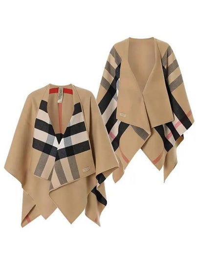 Reversible Check Merino Wool Poncho Camel Brown - BURBERRY - BALAAN 2