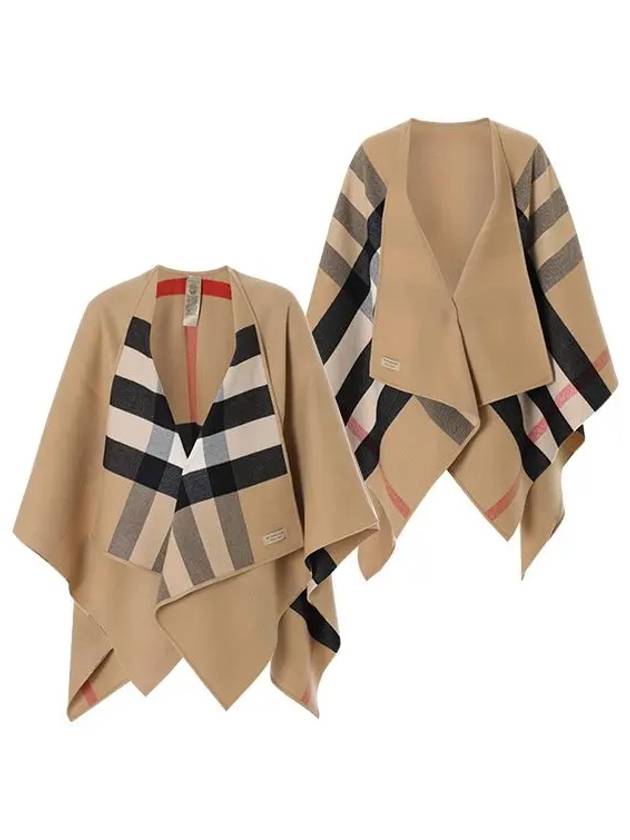 Reversible Check Merino Wool Poncho Camel Brown - BURBERRY - BALAAN 3