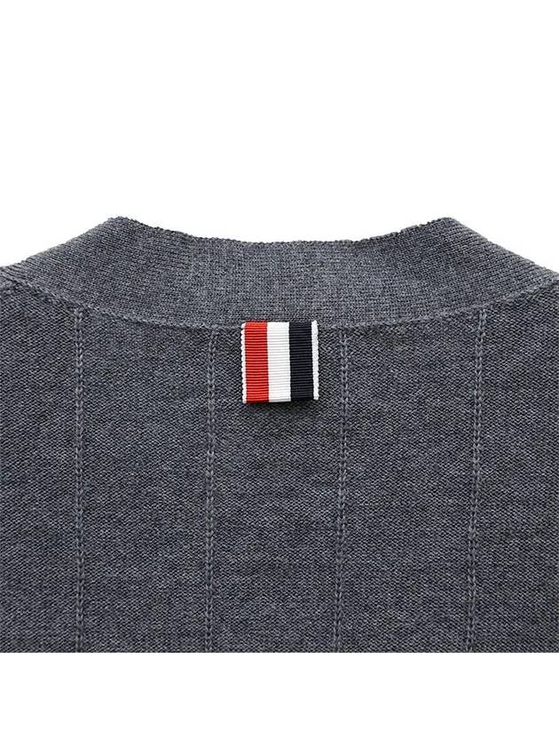 RWB V-neck Striped Virgin Wool Cardigan Grey - THOM BROWNE - BALAAN 8