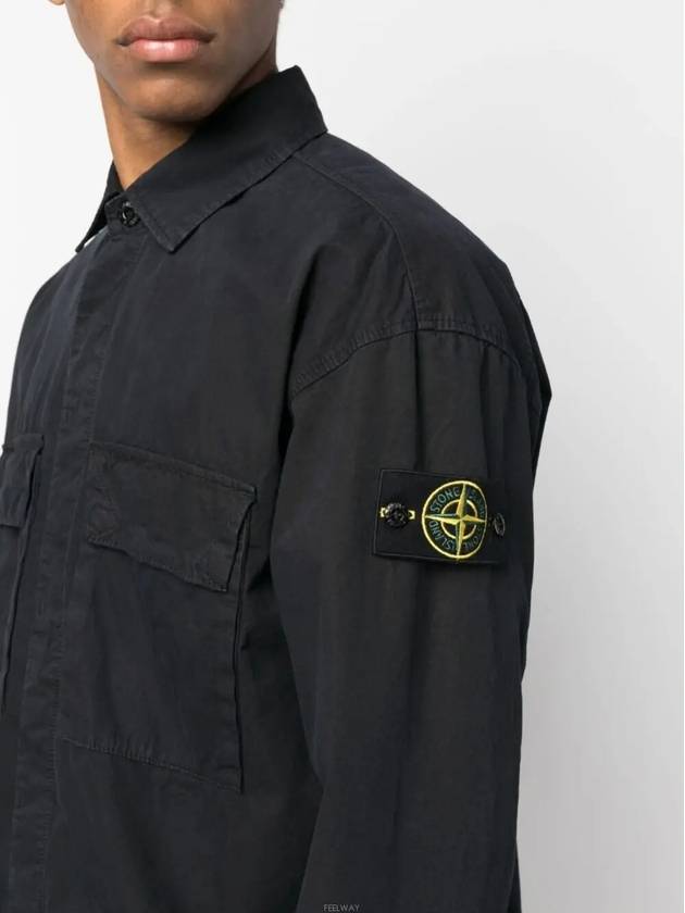 Old Treatment Garment Dyed Overshirt Jacket Navy - STONE ISLAND - BALAAN 6