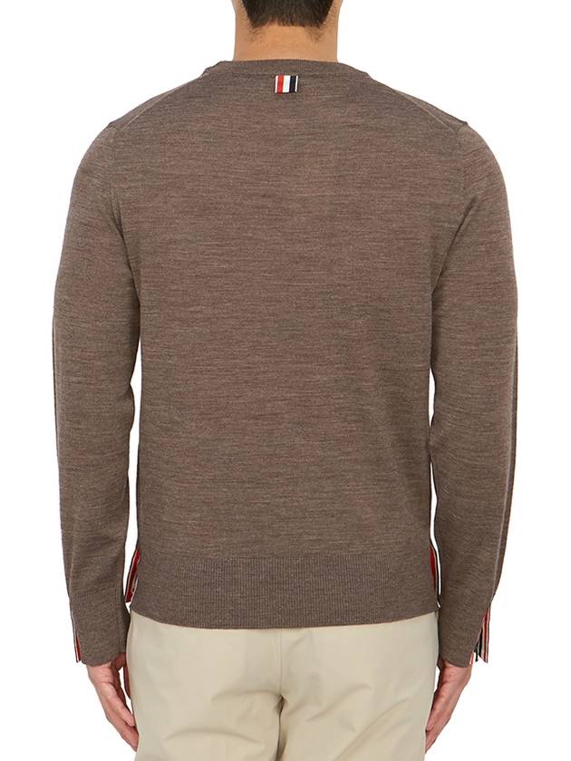 Intarsia Stitch Crew Neck Merino Wool Knit Top Brown - THOM BROWNE - BALAAN 5