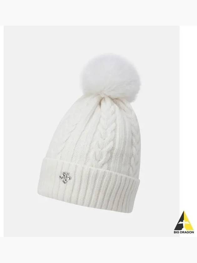 Women s Detachable Pom Beanie Ivory SP422UKCO1 - DESCENTE - BALAAN 1