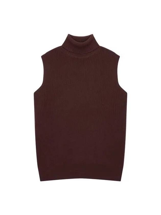 Women's ribbed wool turtleneck vest cherry brown 270252 - DRIES VAN NOTEN - BALAAN 1