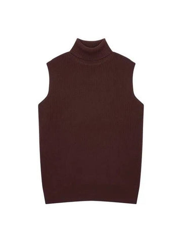 Women's ribbed wool turtleneck vest cherry brown 270252 - DRIES VAN NOTEN - BALAAN 1