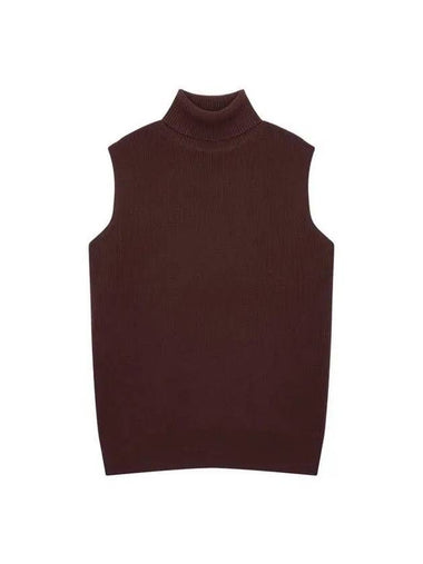 Women's ribbed wool turtleneck vest cherry brown 270252 - DRIES VAN NOTEN - BALAAN 1