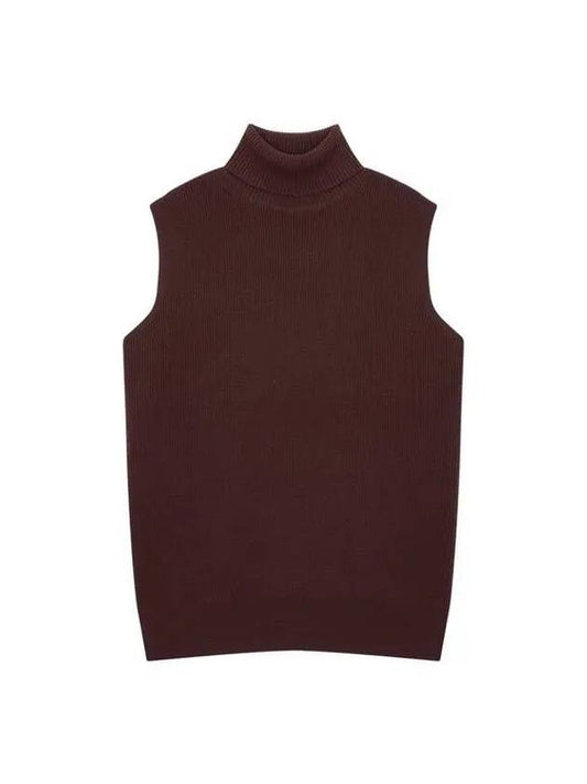 Women's ribbed wool turtleneck vest cherry brown 270252 - DRIES VAN NOTEN - BALAAN 1