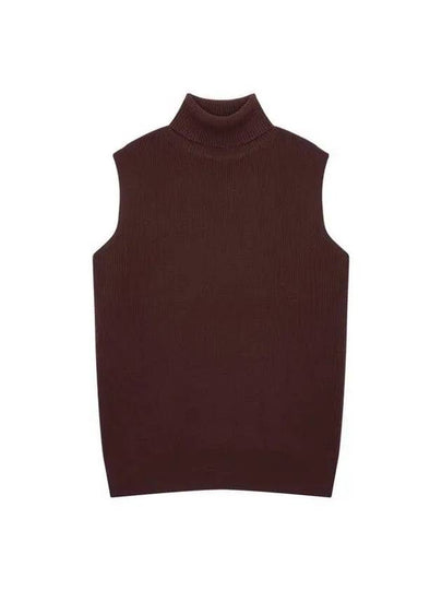 Women's ribbed wool turtleneck vest cherry brown 270252 - DRIES VAN NOTEN - BALAAN 1