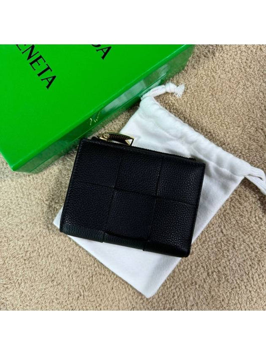 Intrecciato Zippered Leather Half Wallet Black - BOTTEGA VENETA - BALAAN 2