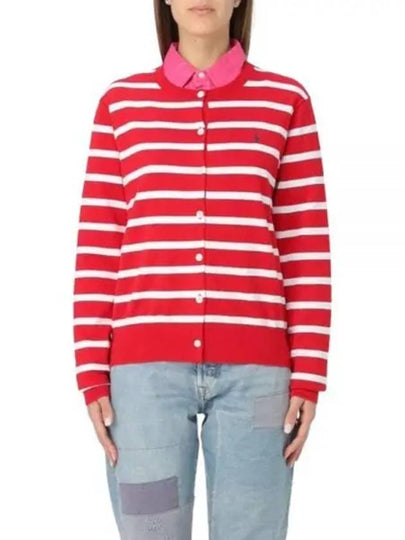 Embroidery Logo Striped Crew Neck Cardigan Red - POLO RALPH LAUREN - BALAAN 2