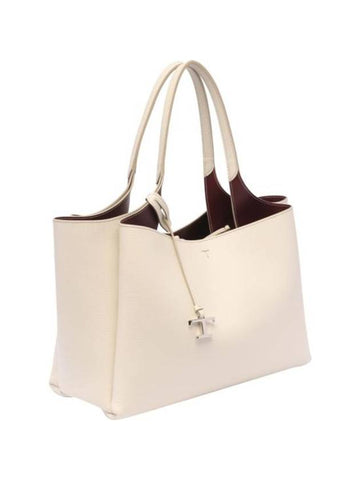 Logo Leather Medium Tote Bag White - TOD'S - BALAAN 1