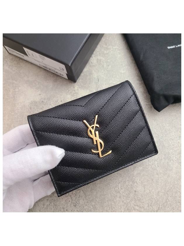 Monogram Caviar Leather Flap Card Wallet Black - SAINT LAURENT - BALAAN 3