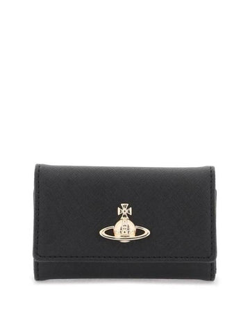 Logo Key Case Leather Wallet Black - VIVIENNE WESTWOOD - BALAAN 1