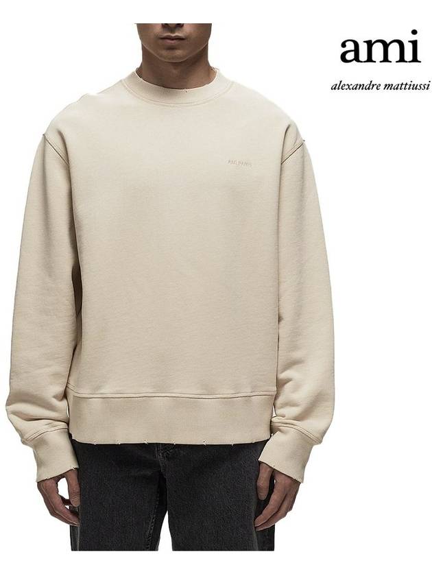 Embroidery Logo Crew Neck Sweatshirt Beige - AMI - BALAAN 3