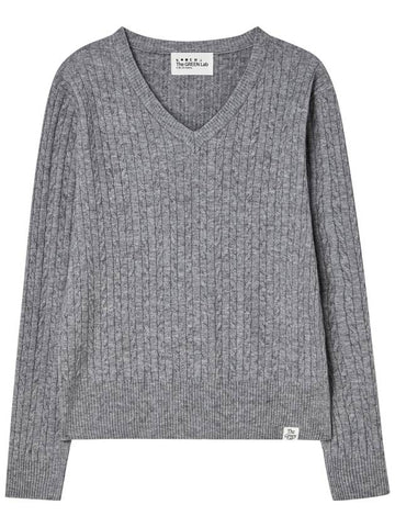 V neck cable knit pullover Melange gray - THE GREEN LAB - BALAAN 1