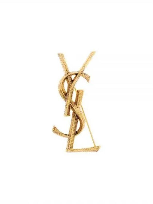 Snake Textured Monogram Brooch Gold - SAINT LAURENT - BALAAN 2