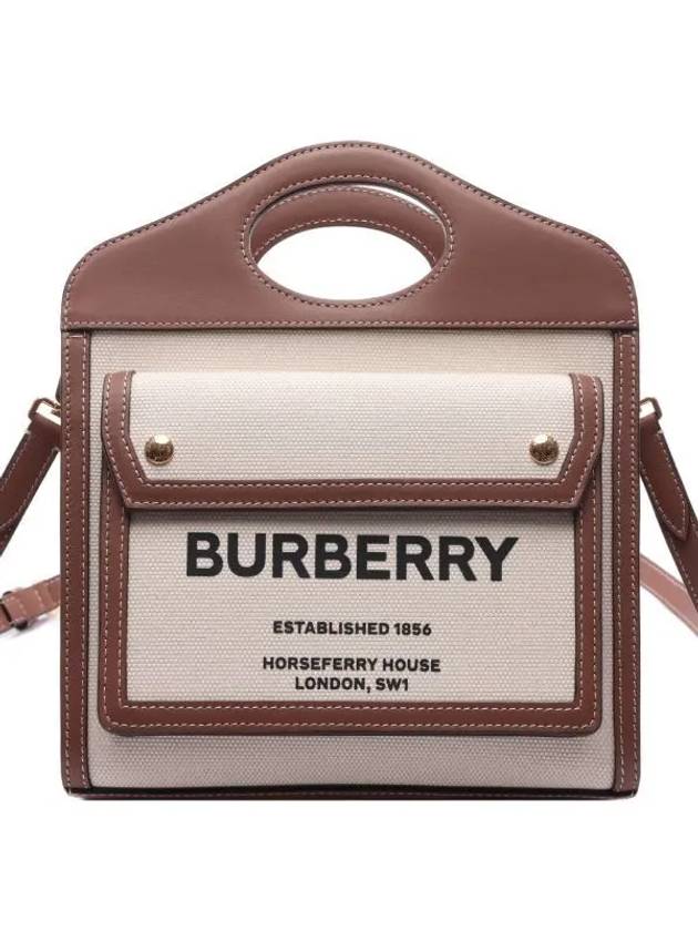 Mini Two-Tone Canvas And Leather Pocket Bag Natural Malt Brown - BURBERRY - BALAAN 2