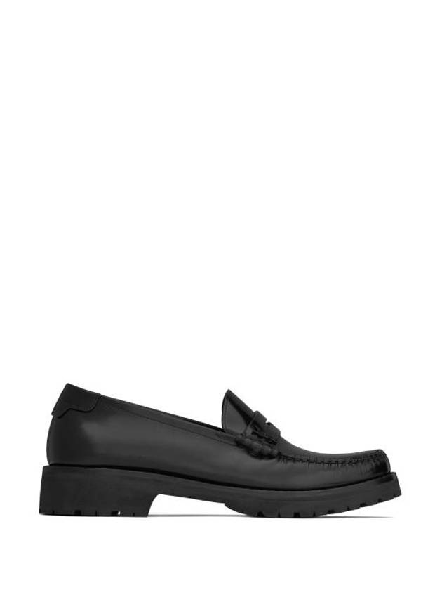 Women's Chunky Penny Slippers Smooth Leather Loafers Black - SAINT LAURENT - BALAAN 2