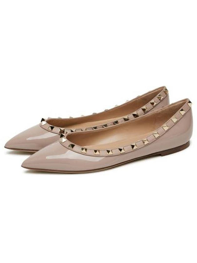 Patent Leather Rockstud Ballerina Beige - VALENTINO - BALAAN 2