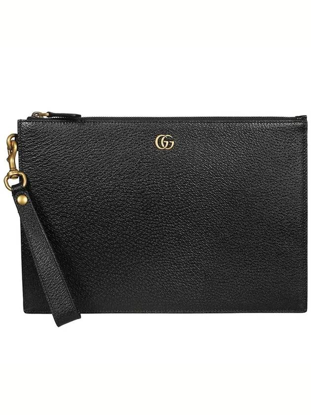 GG Marmont leather strap clutch bag black - GUCCI - BALAAN 2