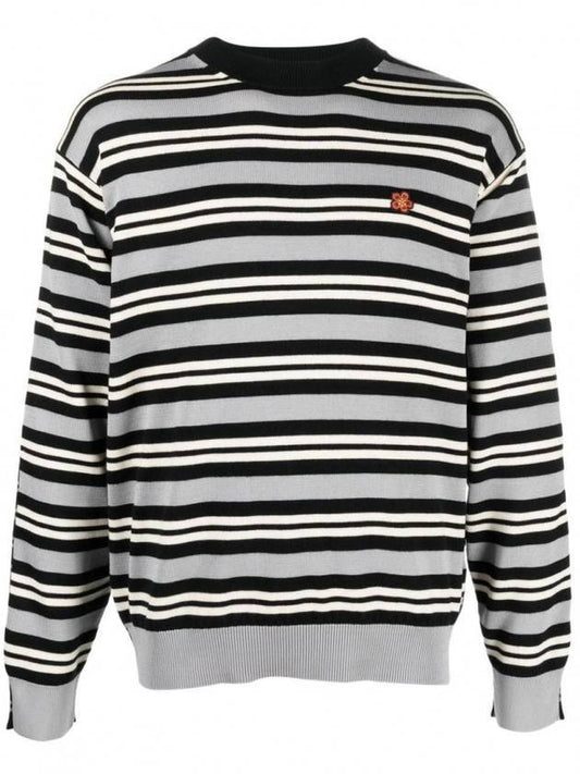 Boke Flower Patch Striped Wool Knit Top Grey - KENZO - BALAAN 1