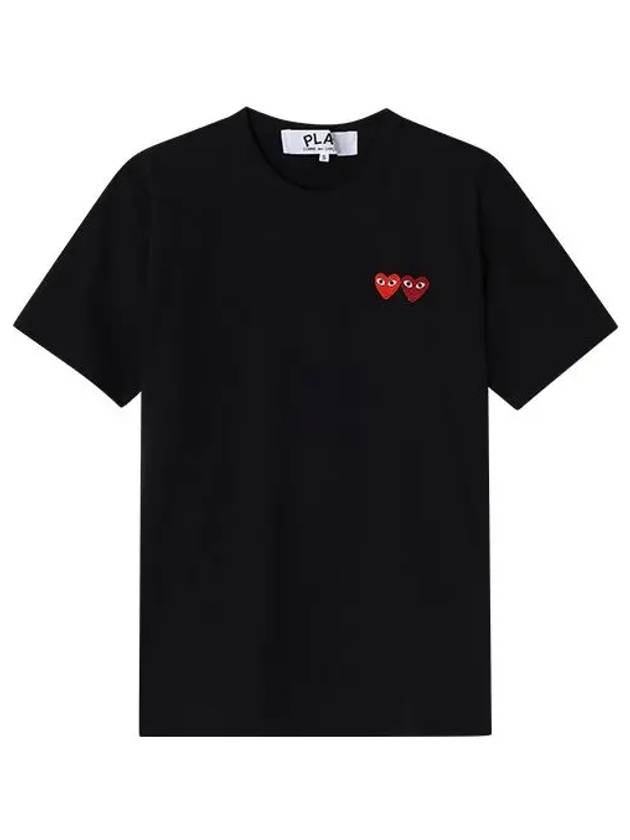 Double Heart Wappen Short Sleeve T-Shirt Black - COMME DES GARCONS - BALAAN 3