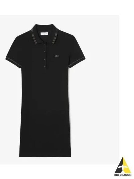 Women s Mini Pique Stitched Polo Dress Black - LACOSTE - BALAAN 1