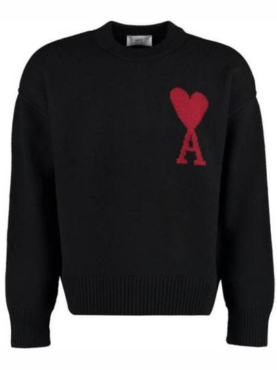 Big Heart Logo Oversized Intarsia Knit Top Black - AMI - BALAAN 2