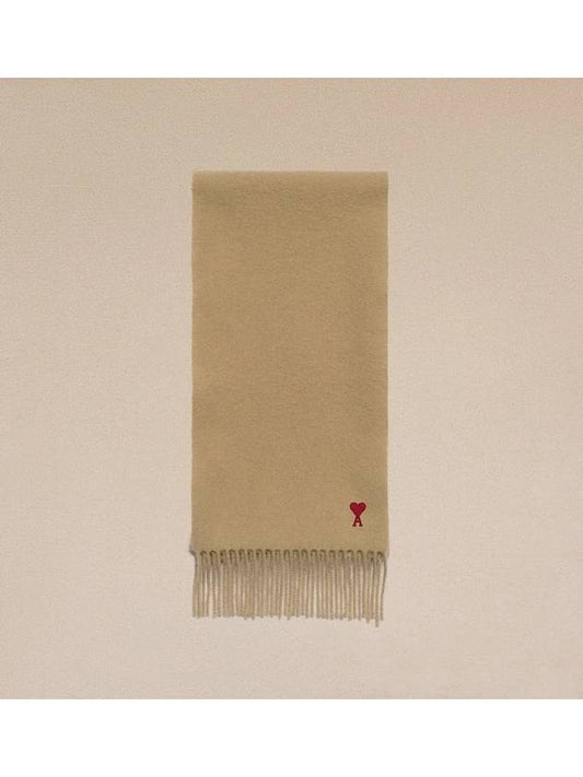 Small Heart Logo Wool Scarf Beige - AMI - BALAAN 2