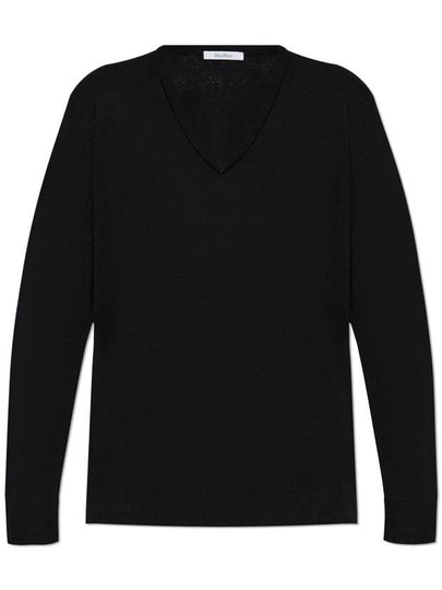 Fabera Fine Wool V Neck Knit Top Black - MAX MARA - BALAAN 2