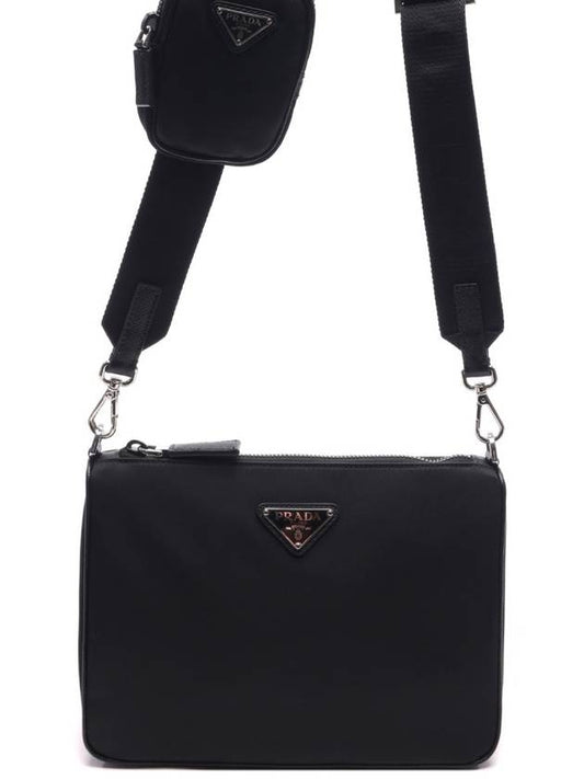 triangle logo re-nylon saffiano leather shoulder bag black - PRADA - BALAAN 2