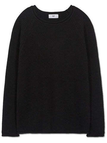 French oversized raglan ribbed cotton knit BLACK - WEST GRAND BOULEVARD - BALAAN 1