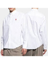 Button Down Boxy Fit Oxford Long Sleeve Shirt Natural White - AMI - BALAAN 3