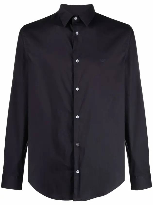 Men's Logo Embroidered Long Sleeve Shirt Navy - EMPORIO ARMANI - BALAAN 1