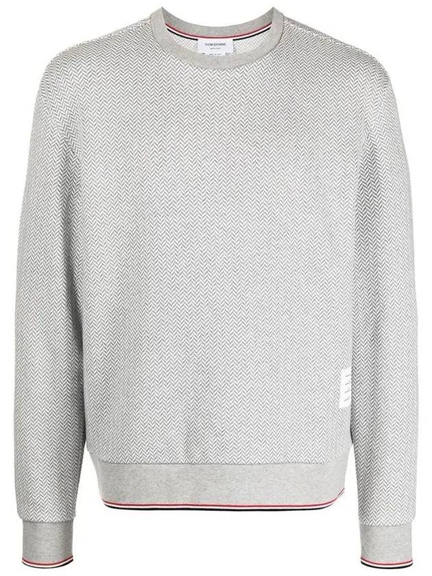 Men's Trimmed Herringbone Cotton Sweatshirt Grey - THOM BROWNE - BALAAN 3