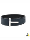 Men's T Logo Reversible Leather Belt Navy - TOM FORD - BALAAN 2