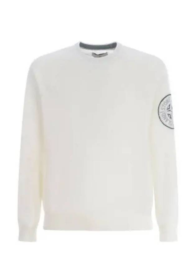 Organic Cotton Logo Patch Crewneck Knit Sweatshirt White - STONE ISLAND - BALAAN 2