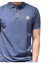 Logo Patch Short Sleeve Polo Shirt Blue - MONCLER - BALAAN 6