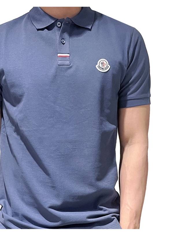 Logo Patch Short Sleeve Polo Shirt Blue - MONCLER - BALAAN 6