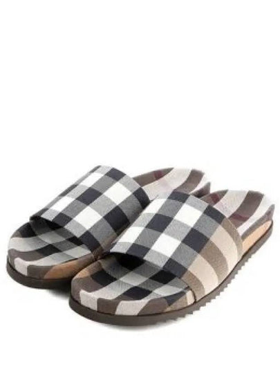 Men's Check Pattern Slippers Brown - BURBERRY - BALAAN 2