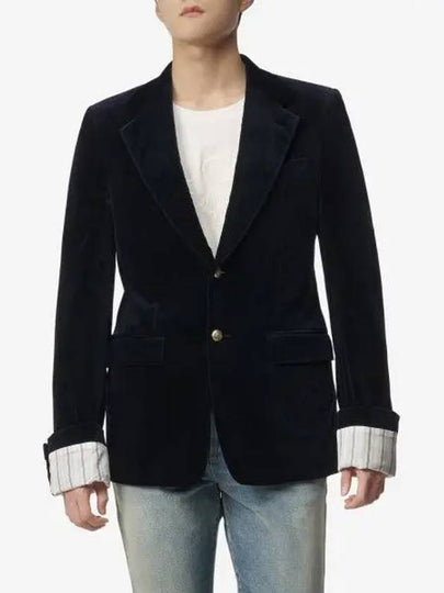 Stretch Cotton Velvet Formal Jacket Dark Blue - GUCCI - BALAAN 2