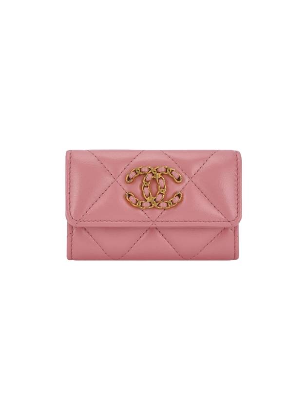 19 Gold Hardware Lambskin Flap Card Wallet Coral Pink - CHANEL - BALAAN 1