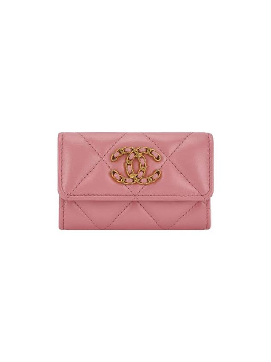 19 Gold Hardware Lambskin Flap Card Wallet Coral Pink - CHANEL - BALAAN 1