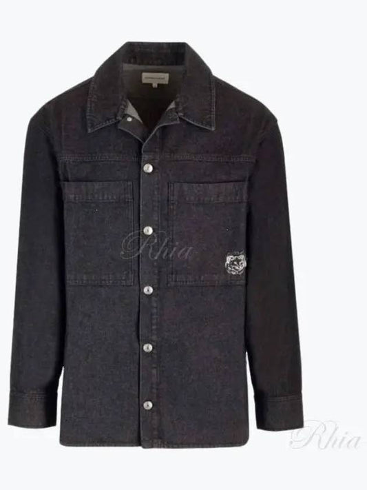 Fox Head Patch Washed Denim Workwear Over Long Sleeve Shirt Black - MAISON KITSUNE - BALAAN 2