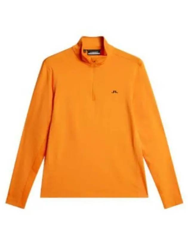 Men's Luke Quarter Zip Mid Layer Long Sleeve T-Shirt Persimmon Orange - J.LINDEBERG - BALAAN 2