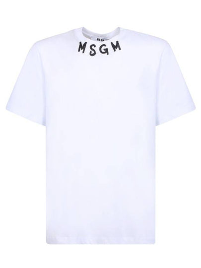 Neck Logo Print Cotton Short Sleeve T-Shirt White - MSGM - BALAAN 2