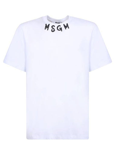 Neck Logo Print Cotton Short Sleeve T-Shirt White - MSGM - BALAAN 1