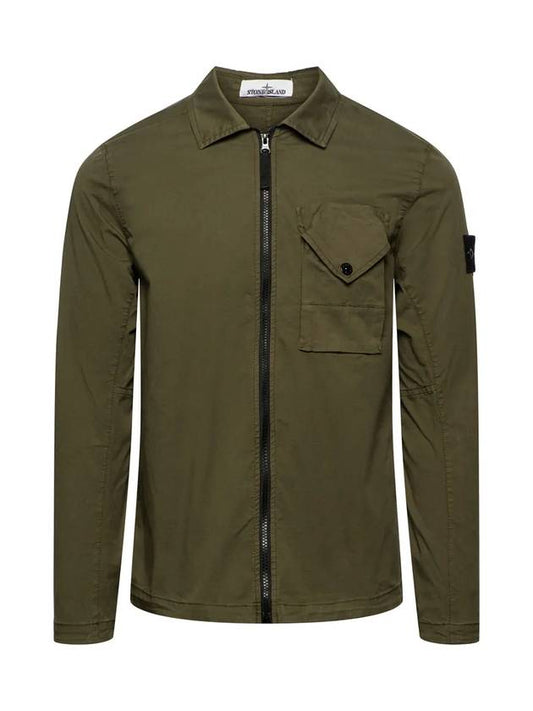 Stretch Cotton Gabardine Overshirt Jacket Olive - STONE ISLAND - BALAAN 1