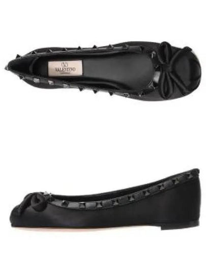 Rockstud Bow Detail Ballerina Flats Shoes Black - VALENTINO - BALAAN 2